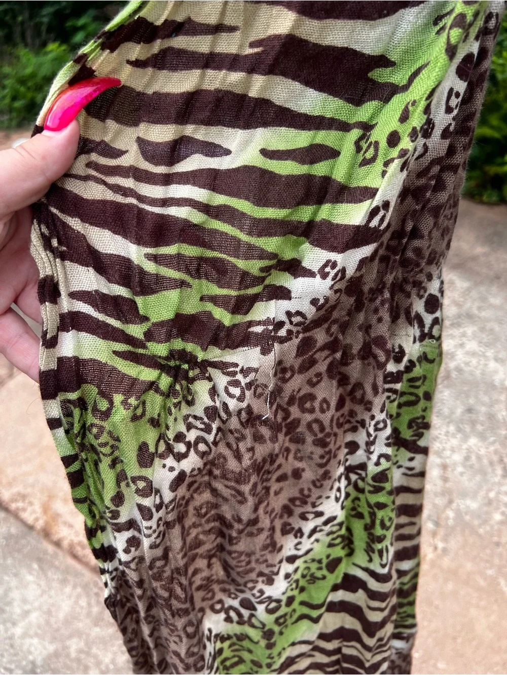 Animal Print Tassel Scarf - Brown & Green